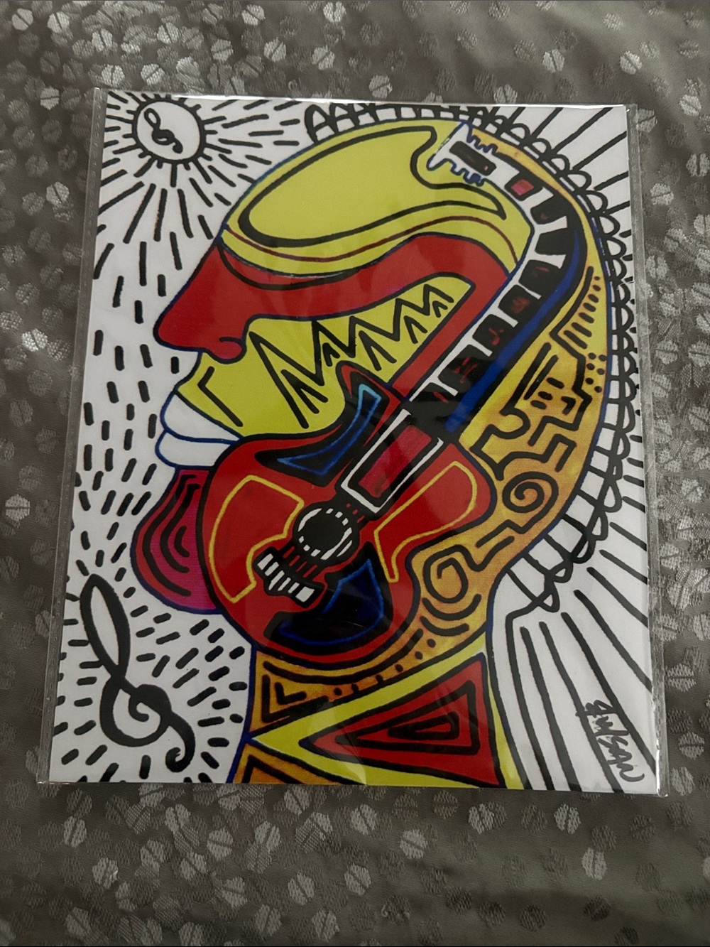 Abstract Guitar Head Art Print Red, Yellow & Blue - Julio Sanchez “Guitar Lover”
